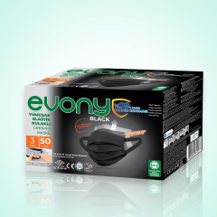 EVONY 3 KATLI SIYAH CERRAHI MASKE TELLI 50'LI (UTS KAYITLI)